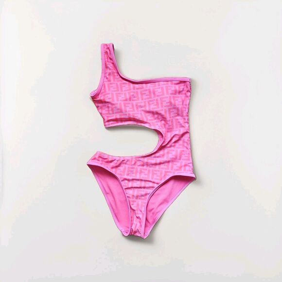 Fendi Women's Size S Pink One Piece Swimsuit Cut Out Side FF LOGO One Shoulder - Picture 2 of 6
